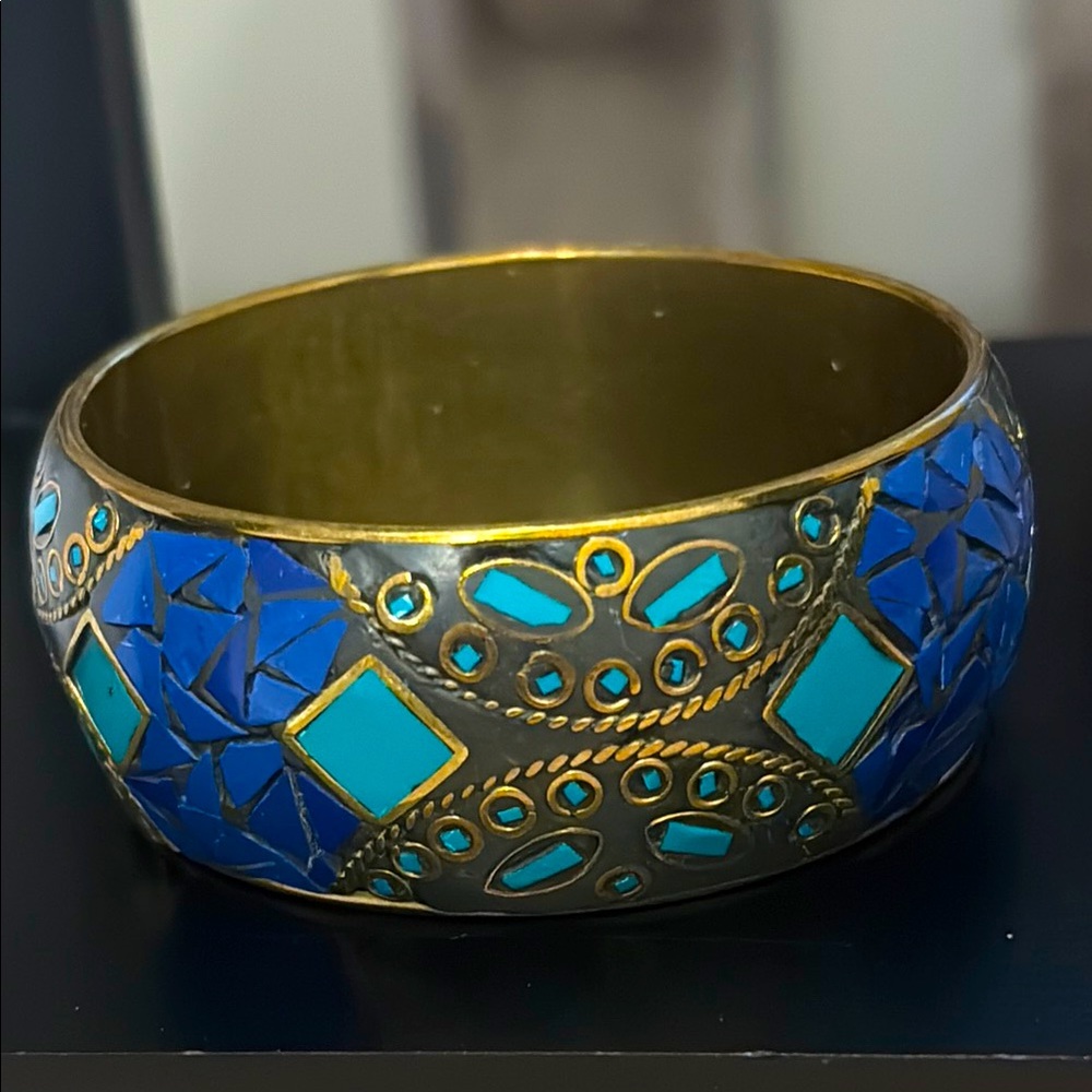 Lapis lazuli and Stone filigree brass vintage bracelet